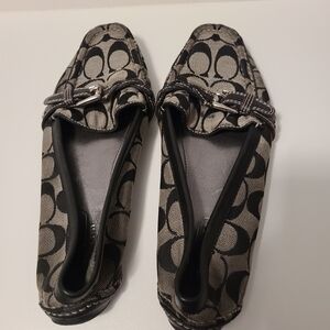 Coach Black and Gray Patterned Monogram Loafers Women 8